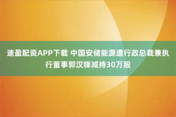 速盈配资APP下载 中国安储能源遭行政总裁兼执行董事郭汉锋减持30万股